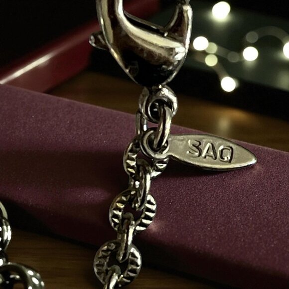 SAQ Silver Tone Floral Necklace with Purple Teardrop Pendant 10” Chain | Early 2 - Picture 2 of 5